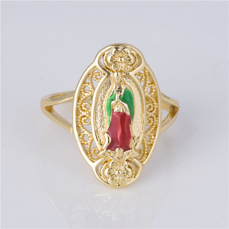 Gold-Plated Virgin Mary Ring - Religious Medal Style Band, Catholic Faith Jewelry for Women