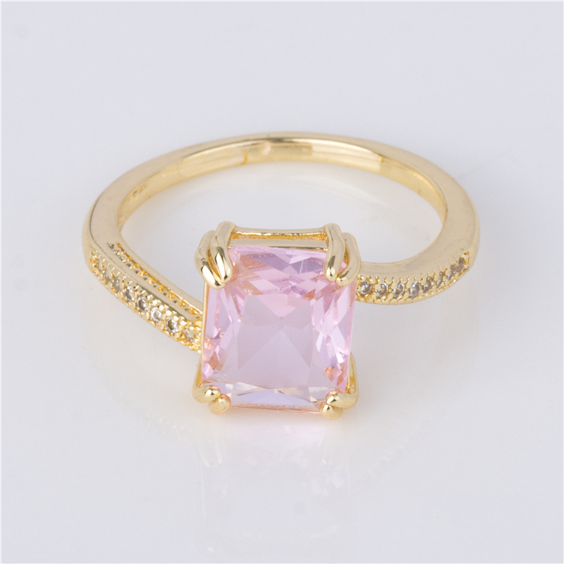 Gold-Plated Pink Stone Ring - Soft Rose Cushion Solitaire, Romantic Minimalist Jewelry for Women Gold-Plated Pink Stone Ring - Soft Rose Cushion Solitaire, Romantic Minimalist Jewelry for Women