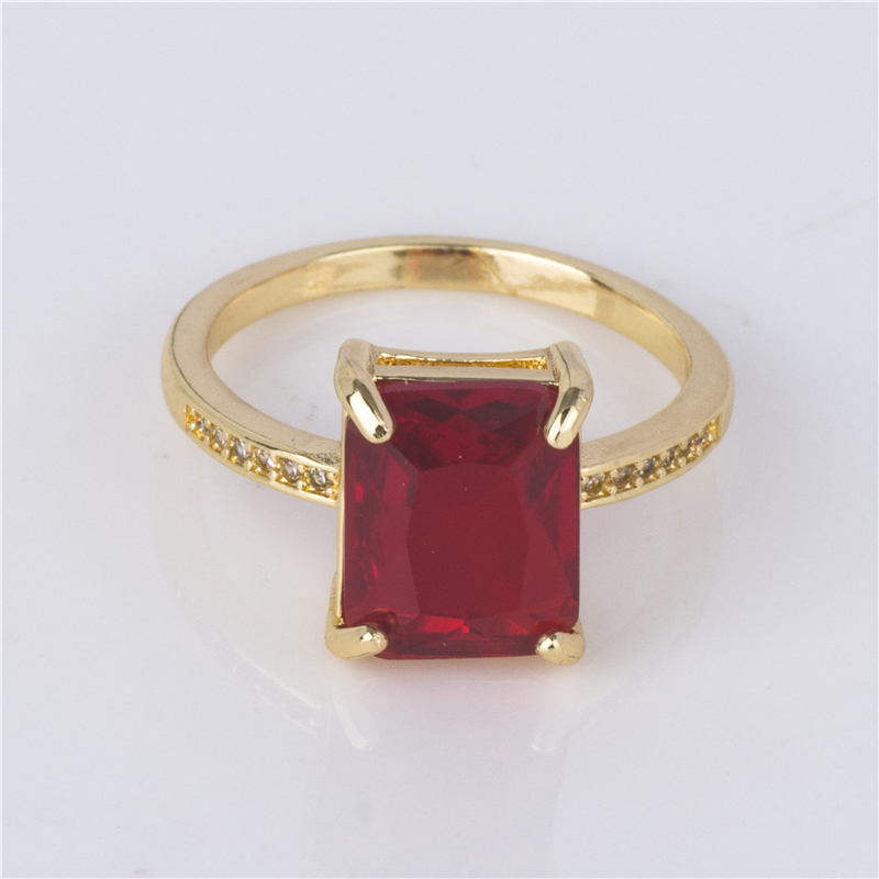 Gold-Plated Emerald Cut Ruby Ring - Deep Red Stone Solitaire, Bold Classic Jewelry for Women Gold-Plated Emerald Cut Ruby Ring - Deep Red Stone Solitaire, Bold Classic Jewelry for Women