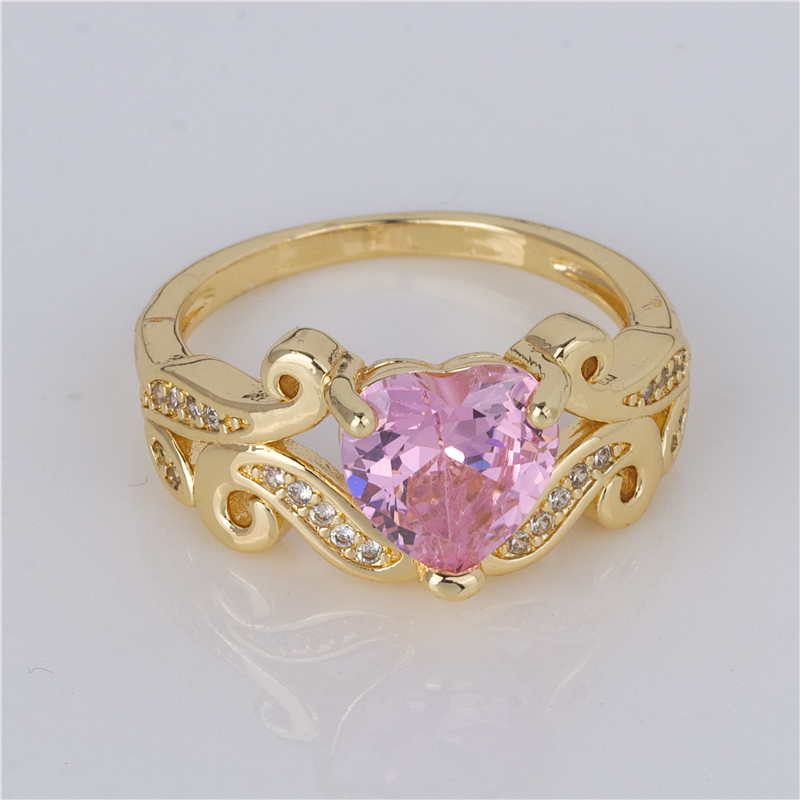 Gold-Plated Pink Filigree Ring - Oval Rose Stone on Ornate Band, Heirloom Style Jewelry Gold-Plated Pink Filigree Ring - Oval Rose Stone on Ornate Band, Heirloom Style Jewelry