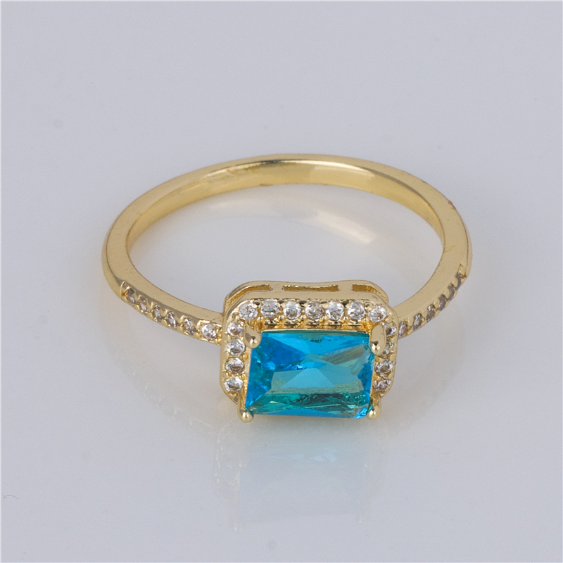 Gold-Plated Blue Topaz Ring - Cushion Stone with Pavé Halo, Sky Blue Sparkle Jewelry Gold-Plated Blue Topaz Ring - Cushion Stone with Pavé Halo, Sky Blue Sparkle Jewelry