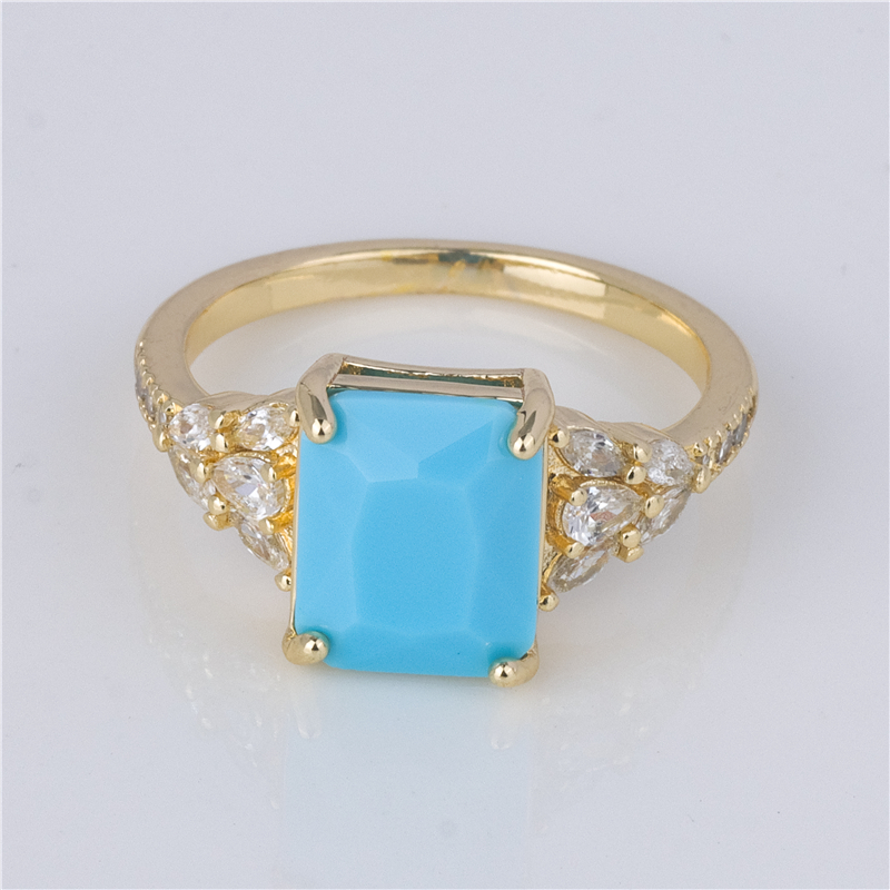 Gold-Plated Turquoise Twist Ring - Blue Stone on Twisted Pavé Band, Coastal Boho Jewelry Gold-Plated Turquoise Twist Ring - Blue Stone on Twisted Pavé Band, Coastal Boho Jewelry