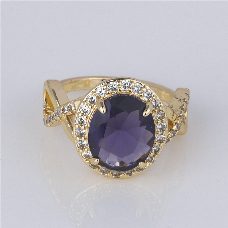 Gold-Plated Purple Halo Ring - Deep Violet Oval on Ornate Band, Mystery & Luxury Jewelry Gold-Plated Purple Halo Ring - Deep Violet Oval on Ornate Band, Mystery & Luxury Jewelry