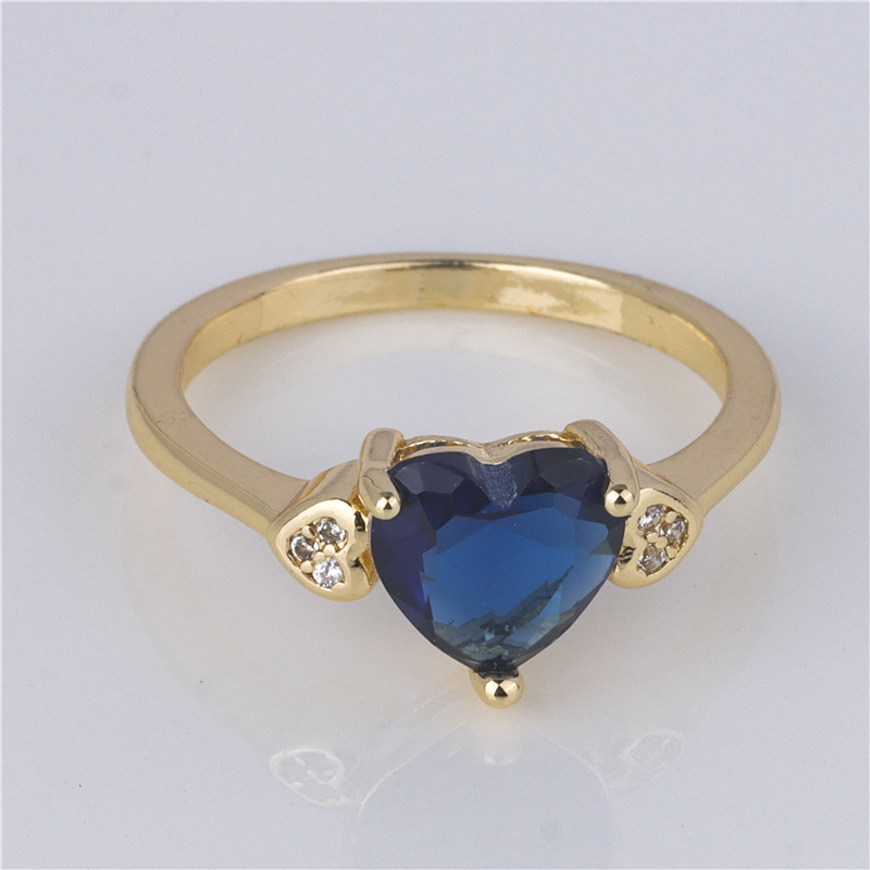 Gold-Plated Blue Heart Ring - Sapphire Tone Stone Solitaire, True Love Symbol Jewelry Gold-Plated Blue Heart Ring - Sapphire Tone Stone Solitaire, True Love Symbol Jewelry