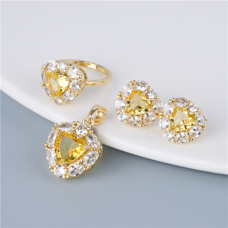 Gold-Plated Citrine Heart Set - 3 Piece Yellow Ring, Earrings & Pendant, Sunny Statement Set Gold-Plated Citrine Heart Set - 3 Piece Yellow Ring, Earrings & Pendant, Sunny Statement Set