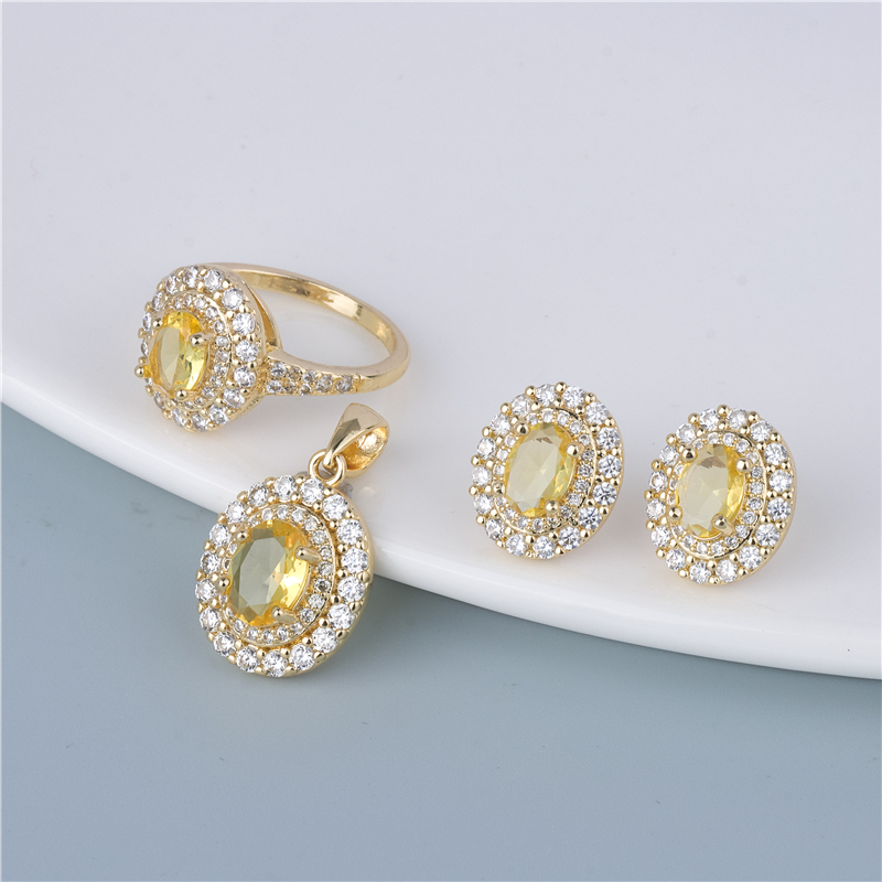 Gold-Plated Buttercup Oval Set - 3 Piece Yellow Ring, Earrings & Pendant, Golden Hour Jewelry Gold-Plated Buttercup Oval Set - 3 Piece Yellow Ring, Earrings & Pendant, Golden Hour Jewelry