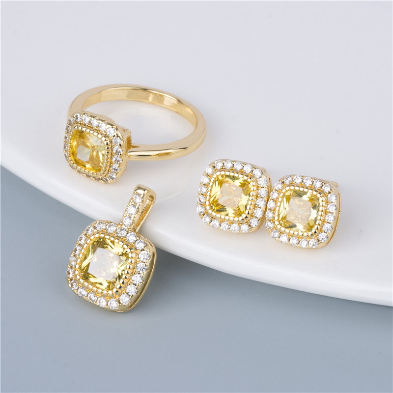 Gold-Plated Sunshine Oval Set - 3 Piece Yellow Ring, Earrings & Pendant, Happy Bright Gift Set Gold-Plated Sunshine Oval Set - 3 Piece Yellow Ring, Earrings & Pendant, Happy Bright Gift Set