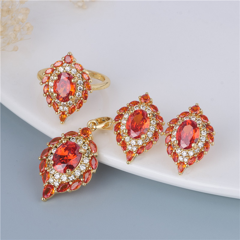 Gold-Plated Scarlet Marquise Set - 3 Piece Red Ring, Earrings & Pendant, Bold Red Statement Gold-Plated Scarlet Marquise Set - 3 Piece Red Ring, Earrings & Pendant, Bold Red Statement