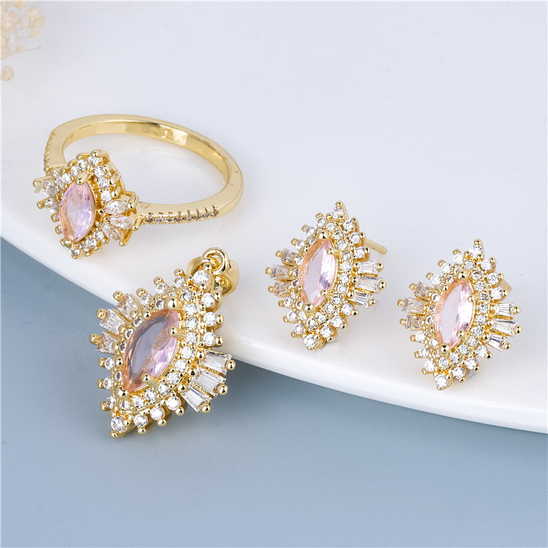 Gold-Plated Pink Marquise Burst Set - Sunburst Earrings & Ring, Rosy Ray Duo for Women Gold-Plated Pink Marquise Burst Set - Sunburst Earrings & Ring, Rosy Ray Duo for Women