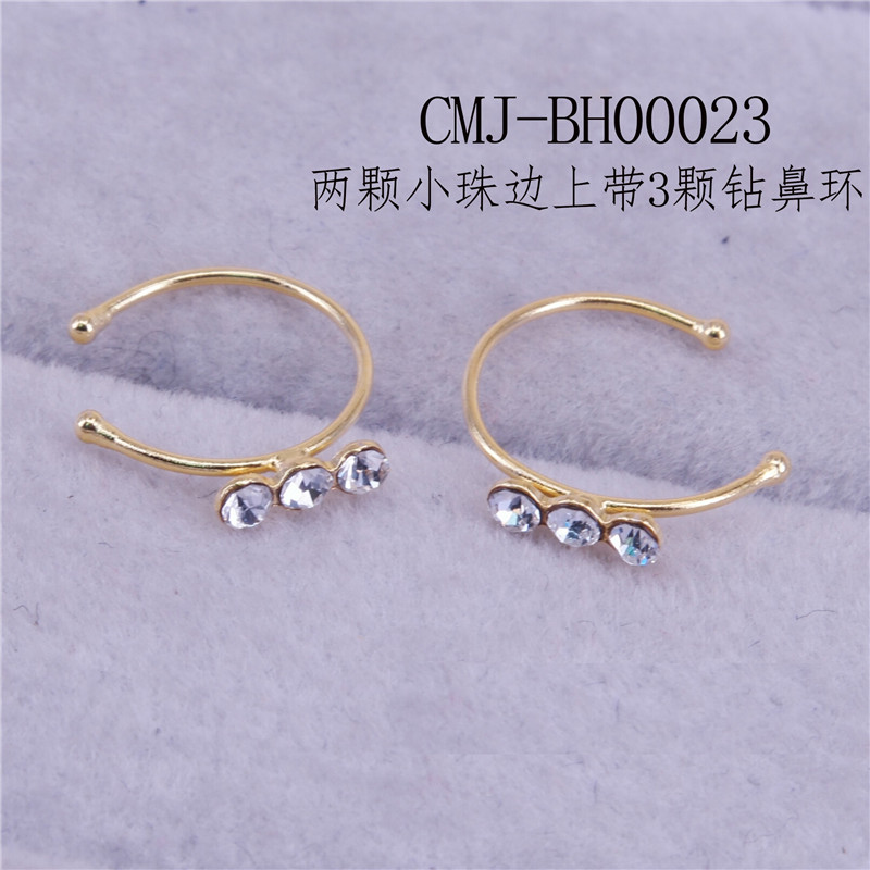 Bead and Trio CZ Nose Hoop - Gold-Tone Copper Nose Ring with Beads and Crystals Bead and Trio CZ Nose Hoop - Gold-Tone Copper Nose Ring with Beads and Crystals
