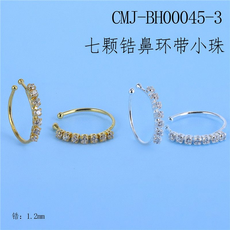 7 CZ Beaded Nose Hoop - Claw-Set Copper Nose Ring with Accent Bead for Women