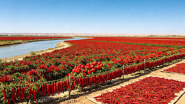 Ningxia is home to plains irrigated by diverted Yellow River water. The terrain is flat and open, the alluvial soil of the Yellow River is rich in organic matter, and the cool, dry northwestern climate limits pests and diseases, providing a naturally green cultivation environment. Core varieties include Helan long-line peppers, Pengyang horn peppers, and Jiuyuehong facing-heaven peppers. Long-line peppers have a straight shape, smooth skin, and a crisp, fragrant, spicy flavor when fresh. Horn peppers are plump and thick-fleshed, with a mildly sweet and gentle flavor. Facing-heaven peppers have a strong aroma and moderate heat. Fresh peppers are hand-picked in batches, air-dried outdoors, and processed without sulfur fumigation to preserve their pure original flavor.
