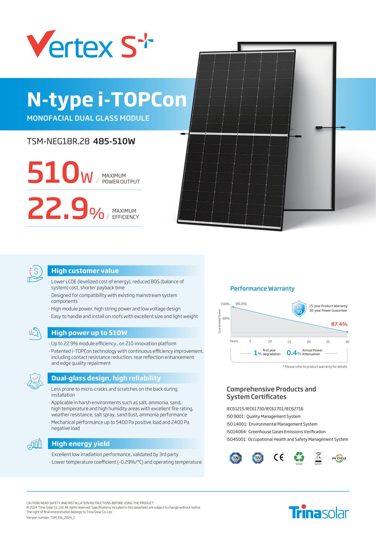 N-typei-TOPCon TSM-NEG18R.28 485-510W