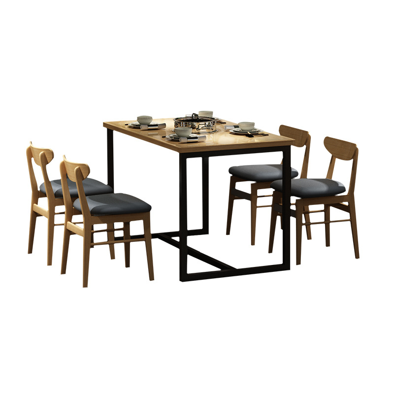 Beijiang solid wood rock board hot pot table, dining furniture, induction cooker integrated barbecue table, dining table chair, commercial dining table