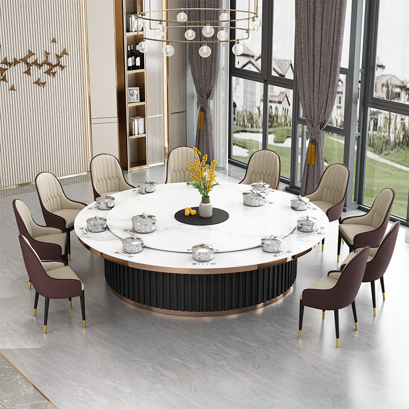Beijiang Light Luxury Rock Plate Electric Dining Table Restaurant Commercial Round Rock Plate Dining Table Club Hot Pot Table Intelligent Large Round Table