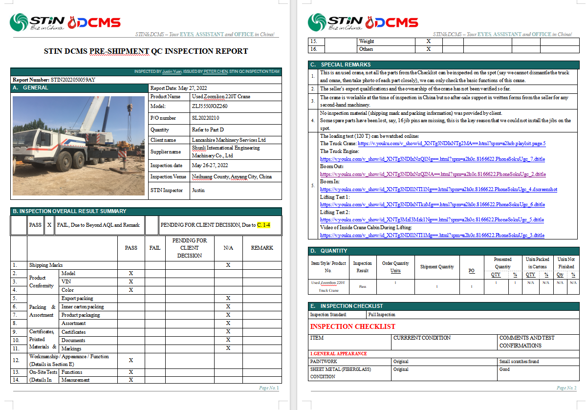 Rapport d’inspection