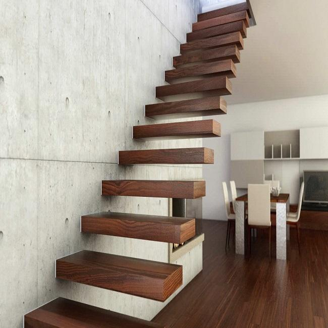 Indoor floating staircase without railings, high-quality ladder