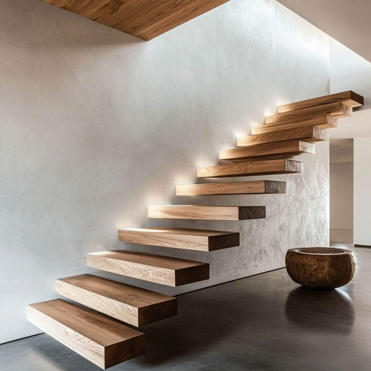Modern customized floating stairs with marble treads, stylish and simple floating stairs