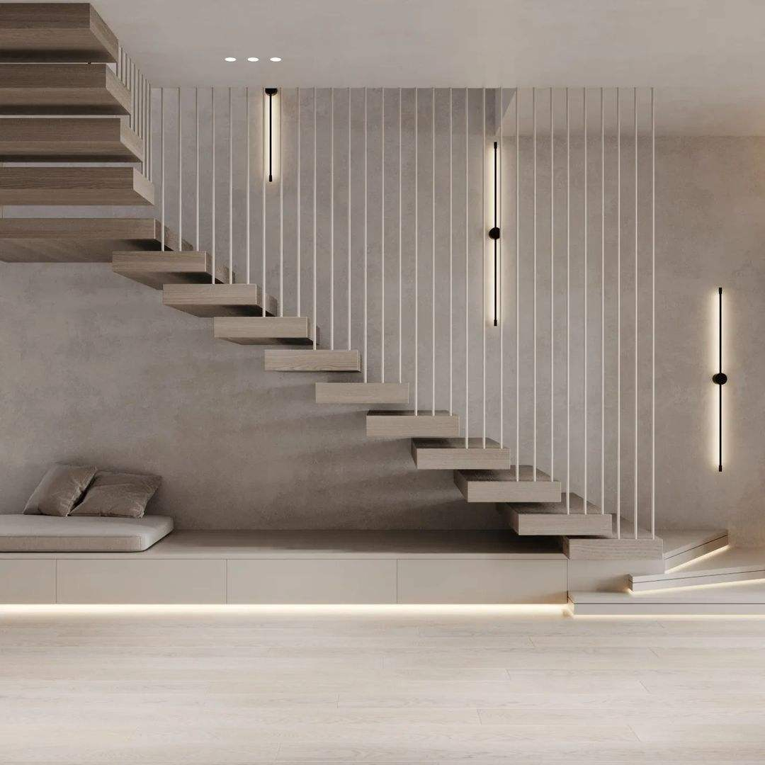 Modern customized floating stairs with marble treads, stylish and simple floating stairs