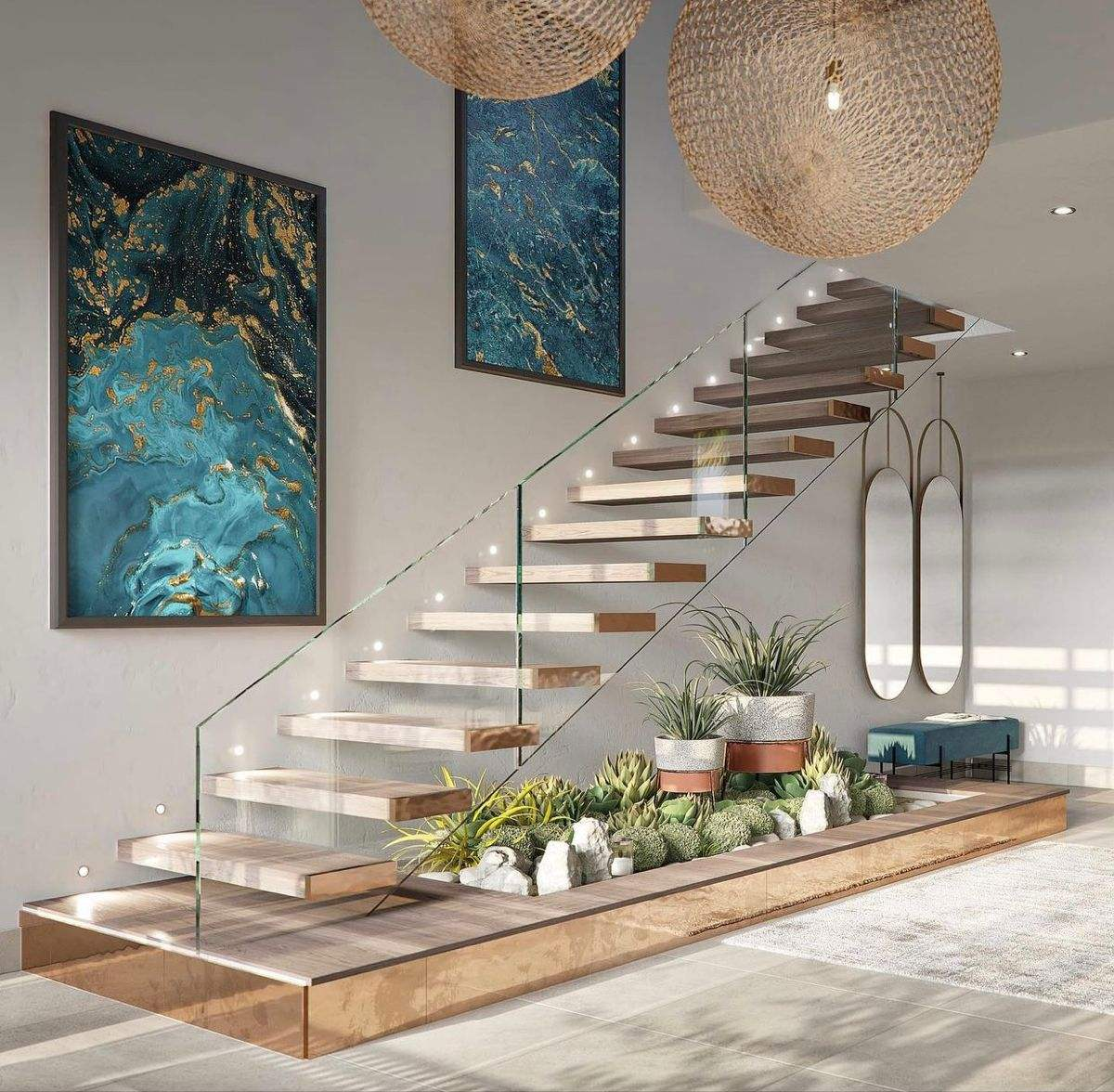 Customized modern staircase design with high-quality floating staircase lights and sensor for straight stairs