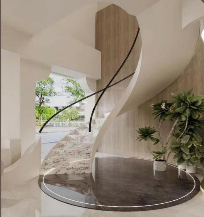Round White Grand Curved Staircase (Model 5202)