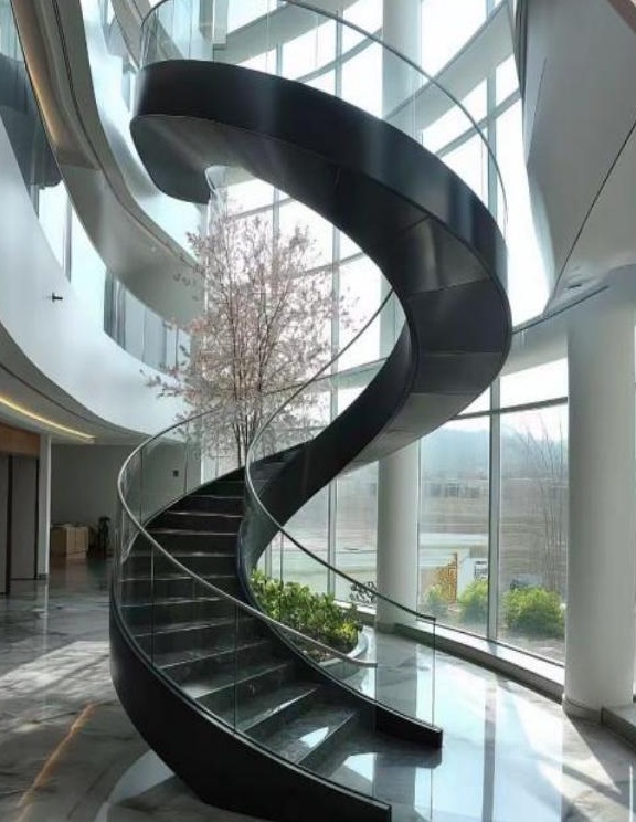 Black Glass Grand Curved Staircase (Model 5203)