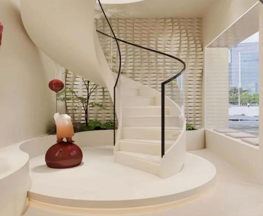 Cream Art Curved Staircase (Model 5204)