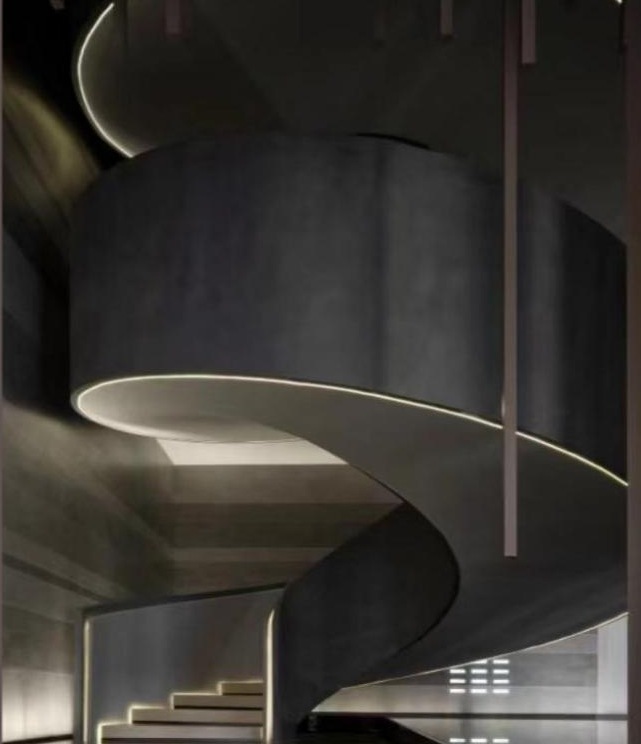 Black Double Plate Curved Staircase with LED