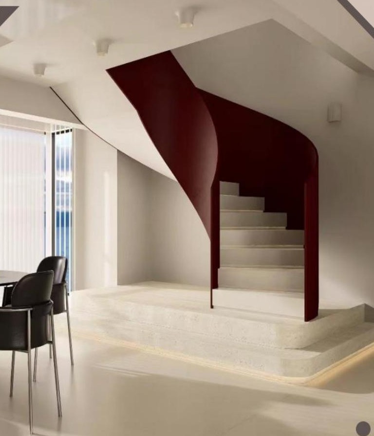 Red Curved Helical Staircase with White Treads (Model 2202)
