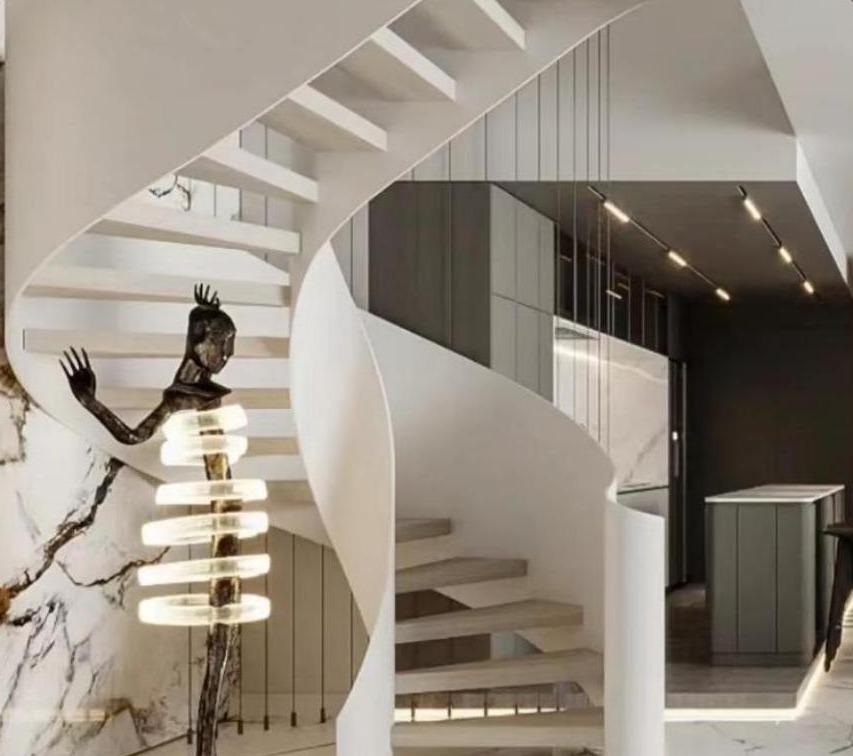 White Helical Staircase with Glass Balustrade (Model 2210)