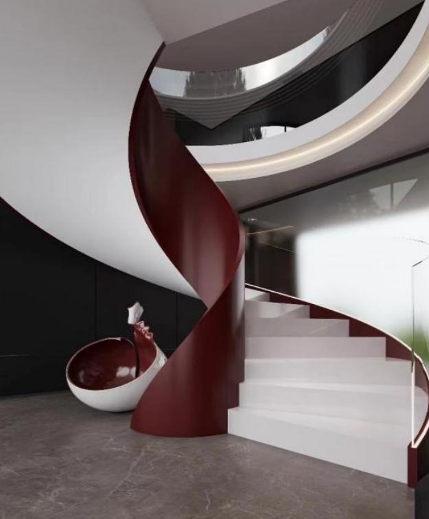 Red and White Helical Glass Staircase (Model 3201)