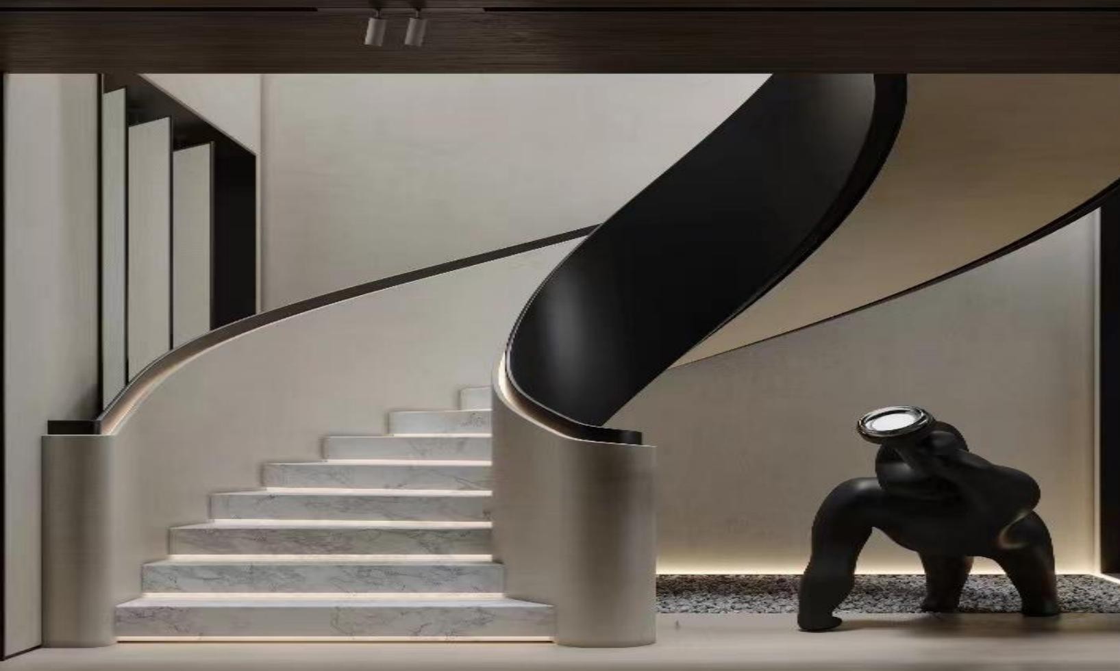 Black and White Double-Plate Curved Staircase (Model 6201)