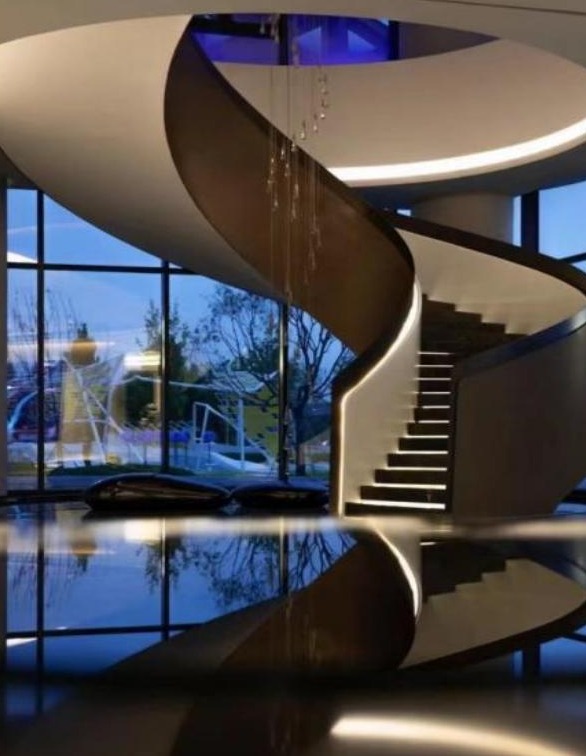 Champagne Gold Double-Plate Curved Spiral Staircase (Model 6203)