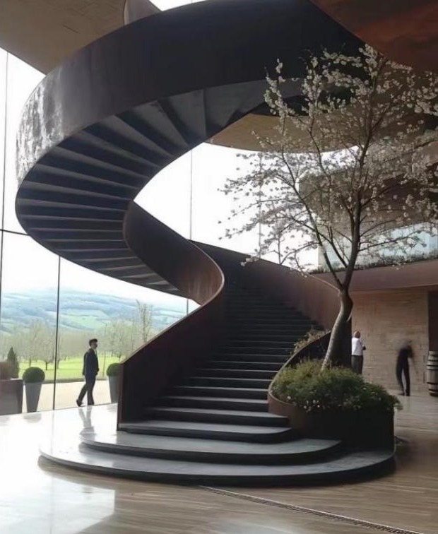 Black Double-Plate Curved Spiral Staircase (Model 6206)