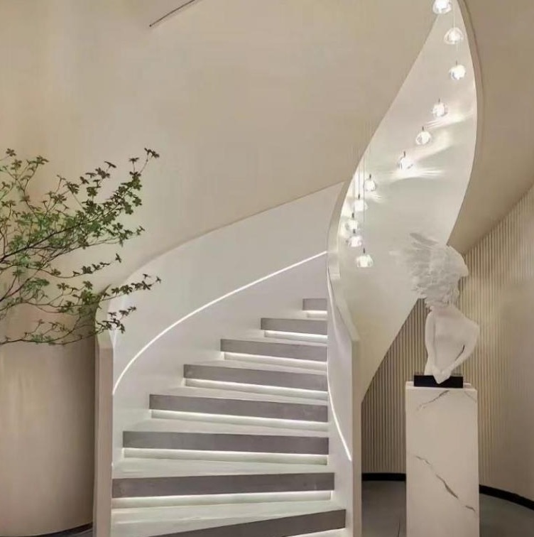White Art Double-Plate Curved Staircase (Model 6209)