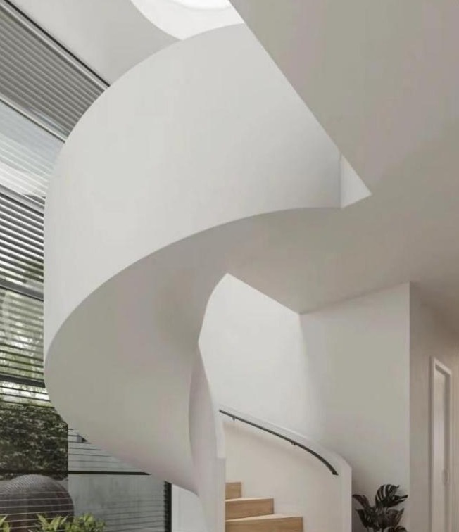 White Sculptural Double-Plate Curved Staircase (Model 6214)