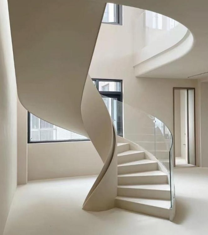 White Curved Glass Staircase (Model 8201)
