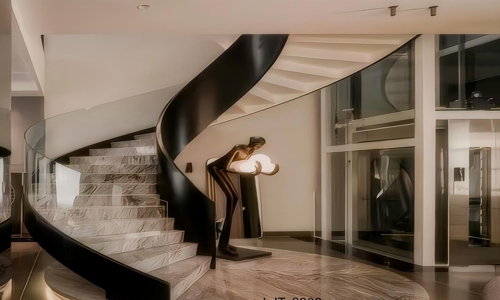 Black and White Curved Glass Staircase (Model 8202)