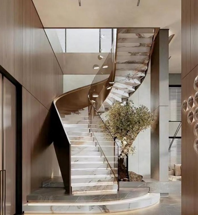 Marble Curved Glass Staircase (Model 8205)