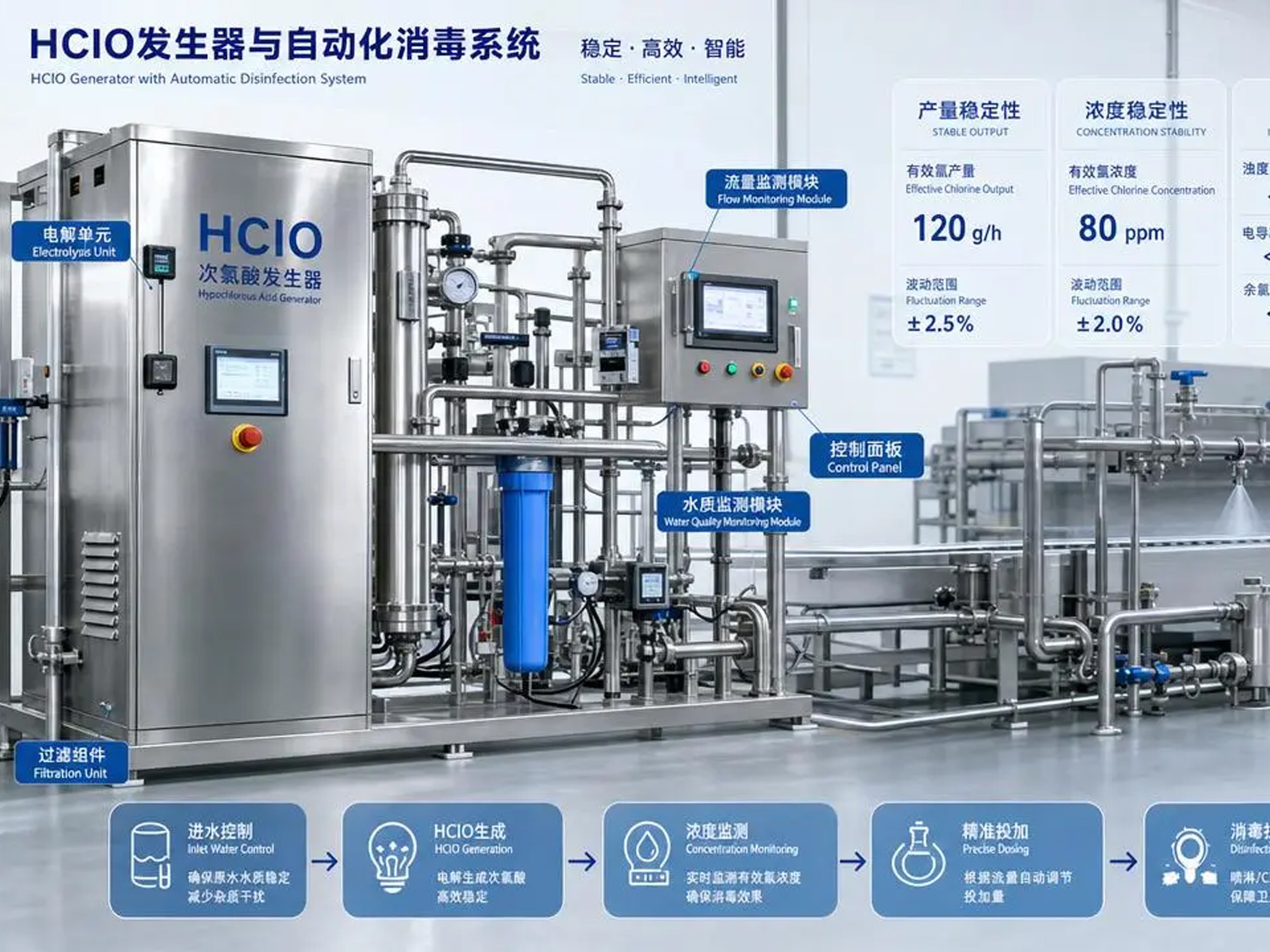 Guide de sélection d’un générateur de HClO : explication du débit de production, de la concentration et de la qualité de l’eau