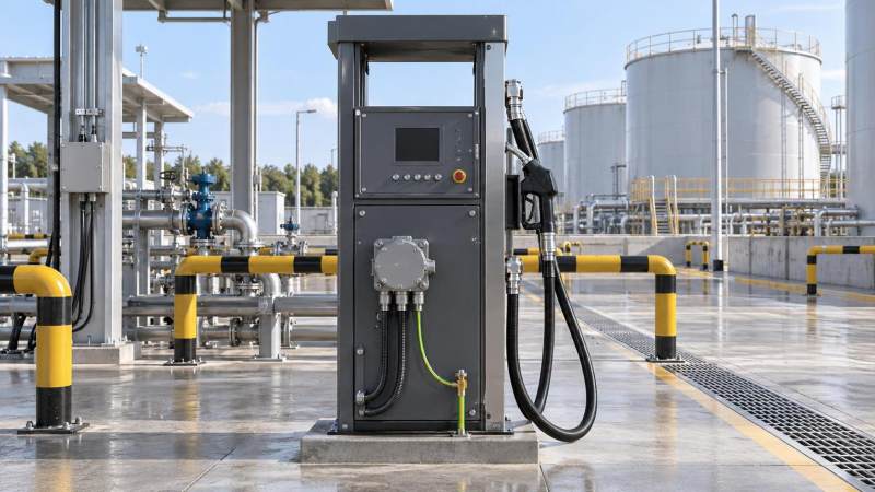 What makes a fuel dispenser suitable for explosion-hazard areas