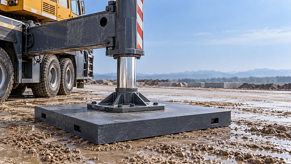 What load rating should a crane outrigger pad provide on soft ground?