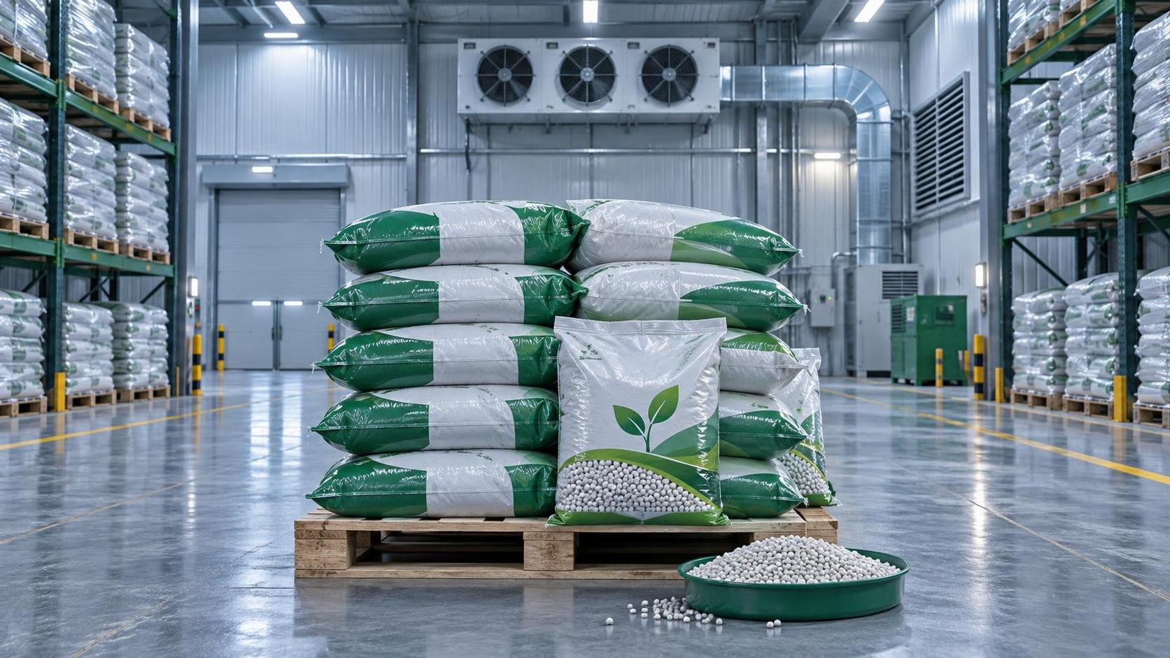What causes fertilizer caking during storage and how to prevent it