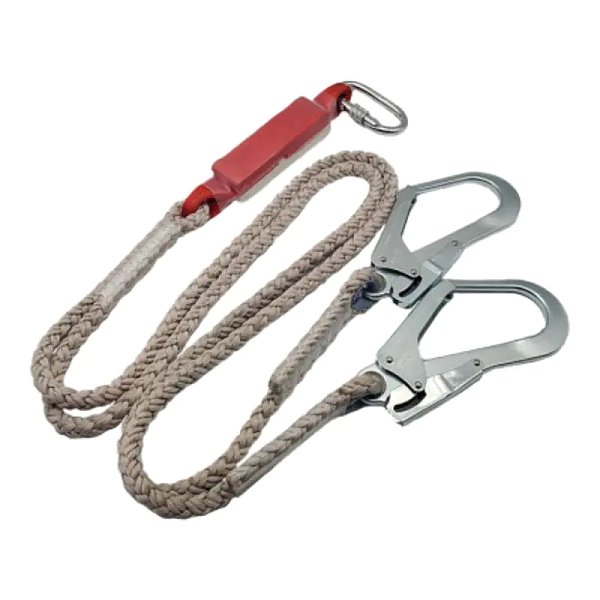 L02 Fall Arrest Shock Absorber Twin Lanyard With Polyamide Rope, 2 Scafford Hooks, 1 Carabiner.