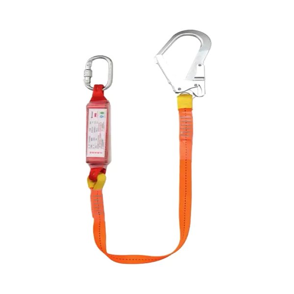 LS06 Fall Arrest Shock Absorber Single Lanyard With Polyester 44mm Webbing，1 Scafford Hook, 1 Carabiner