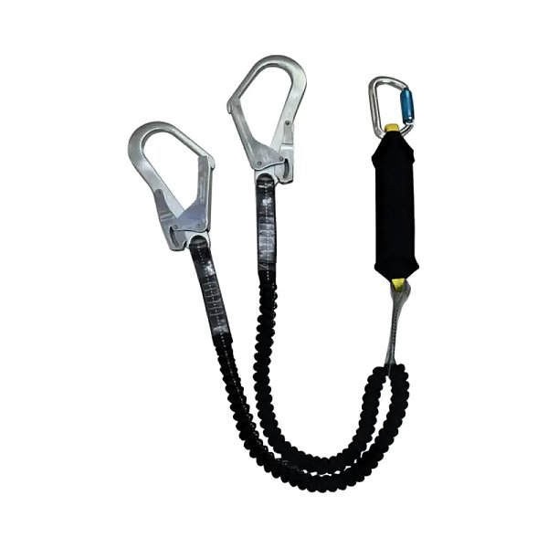 L15 Fall Arrest Shock Absorber Double Lanyard With Elastic Webbing，2 Scafford Hooks,1 Aluminum Carabiner