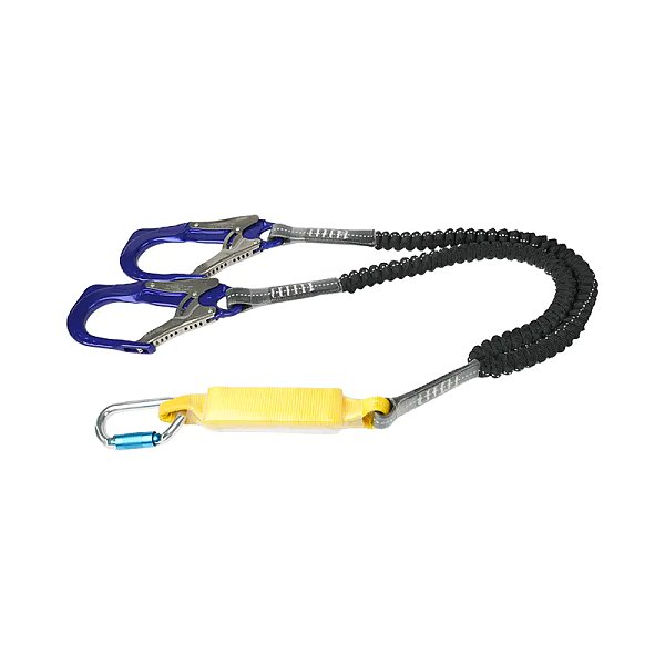 L18 Fall Protection Elastic Twin Safety Lanyard With 2 Aluminum Alloy Hooks And 1 Aluminum Alloy Carabiner