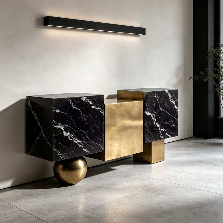 Onyra Unique Artistic Upscale Irregular Marble Metal Sideboard