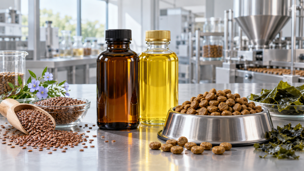 Which pet food oils best support omega-3 claims in dog diets?