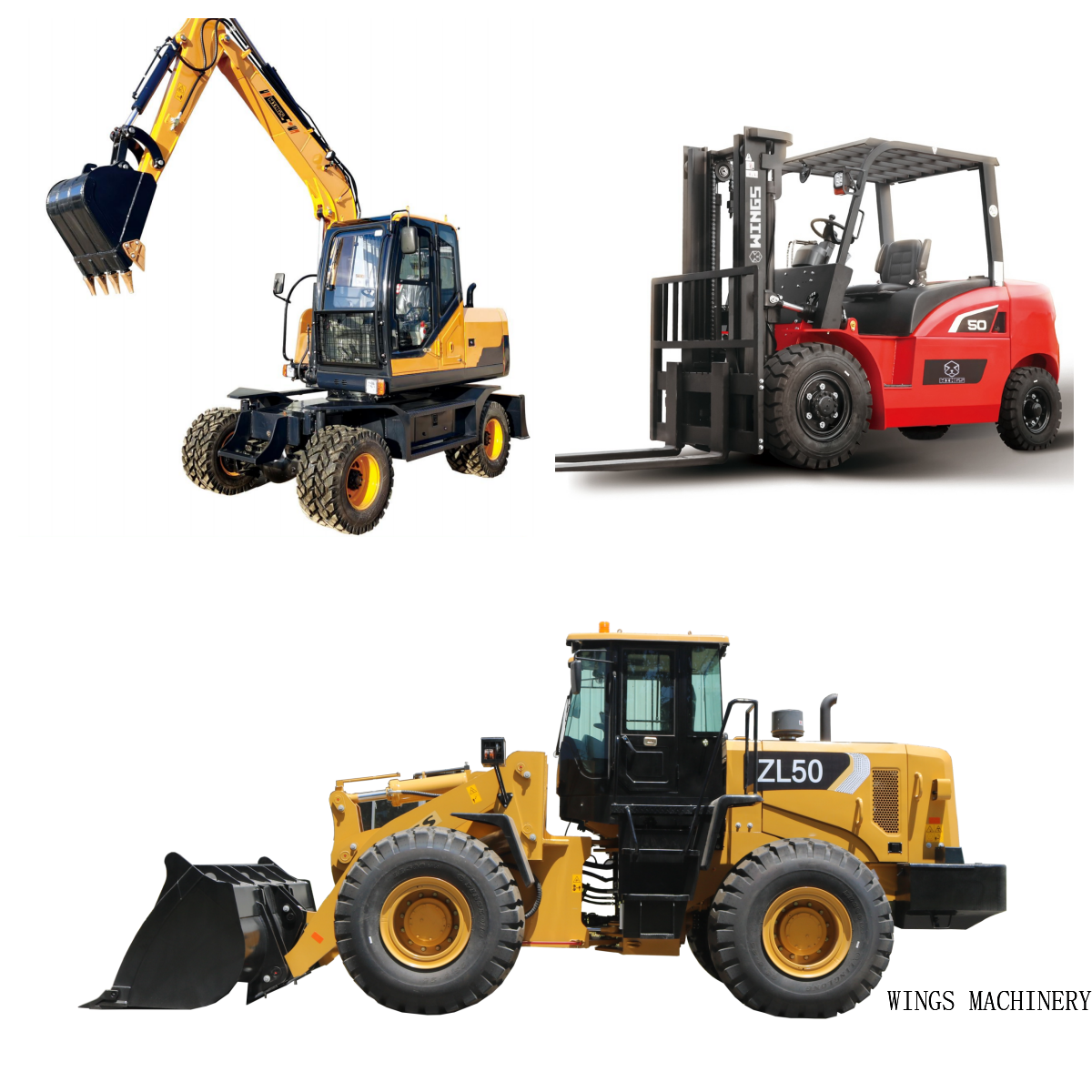 WINGS Machinery, Forklift and Excavator and Wheel Loader appearance